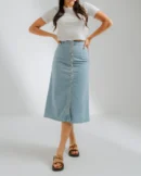 Chic Denim Button-Front Midi Skirt | TFC-WS-002